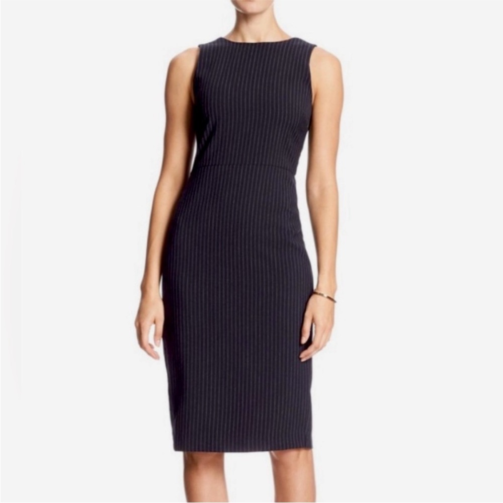 Banana Republic Navy Pinstripe Sleeveless Midi Dress